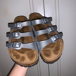 Silver genuine leather Birkenstock sandals